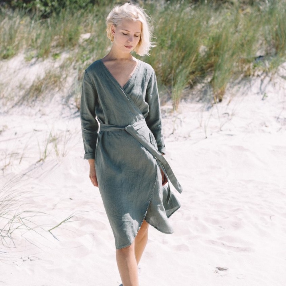 Linen Fox Rosemary Pine Green Dress